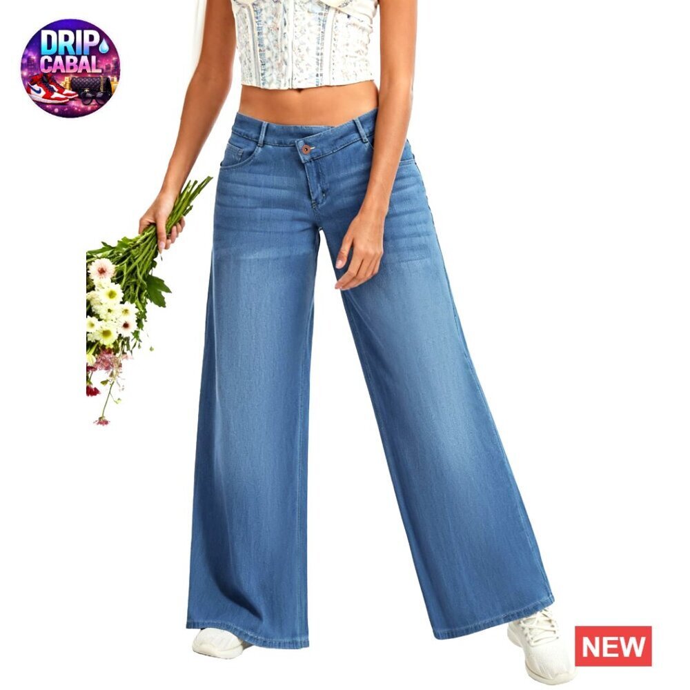 Low Rise Wide Leg Boyfriend Jeans Stretch Denim Baggy Straight Leg Pants